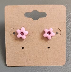 Pink Clay Stud Flower Earrings